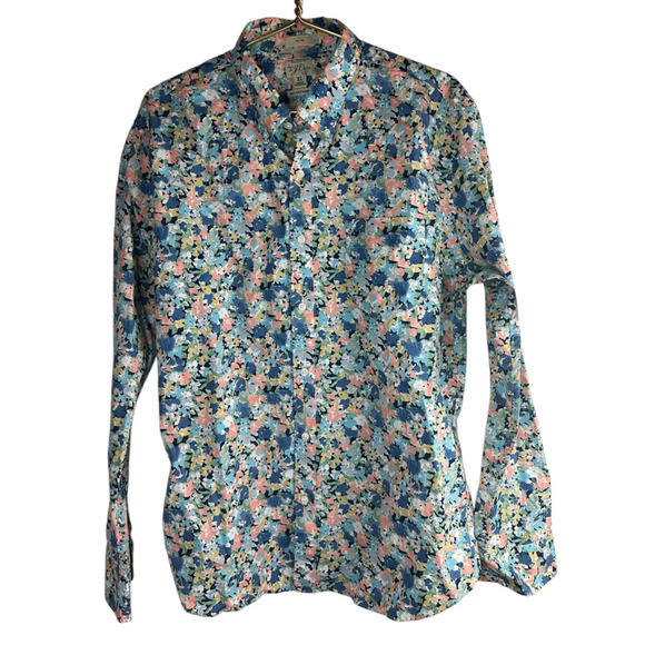 J. Crew Secret Wash Organic Cotton Poplin Shirt BG409 Slim Fit Floral Men's XL - Picture 10 of 15
